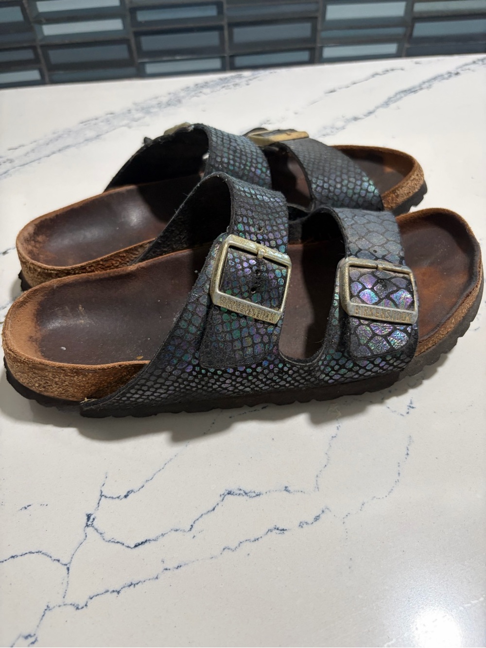 Birkenstock mermaid Black Double-Buckle Slide Sandals size 40 - Picture 6 of 10